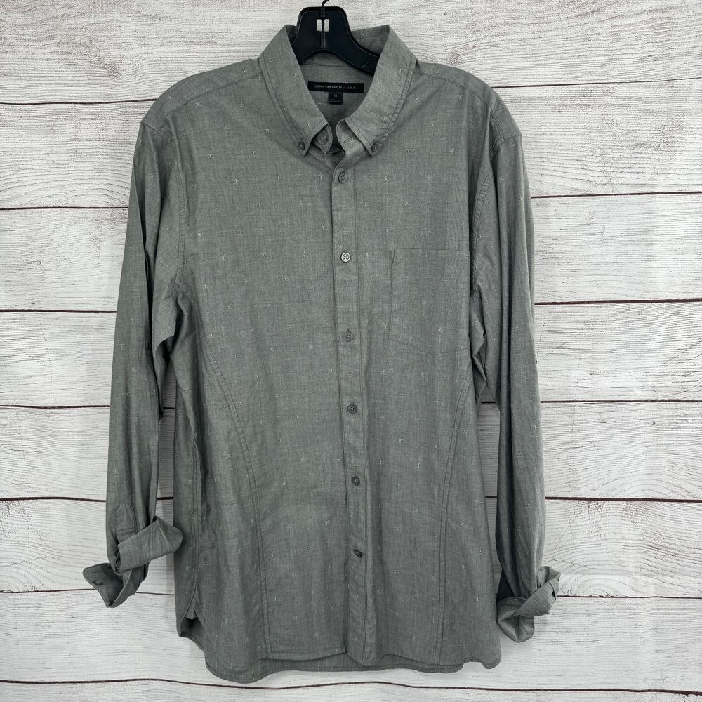 John Varvatos Gray Cotton Button Down Shirt Cross‎ Pattern Long Sleeve Casual M